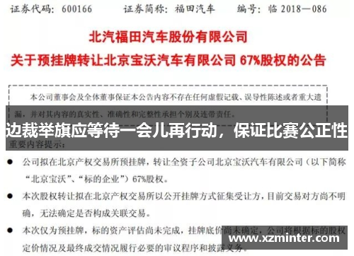 边裁举旗应等待一会儿再行动，保证比赛公正性